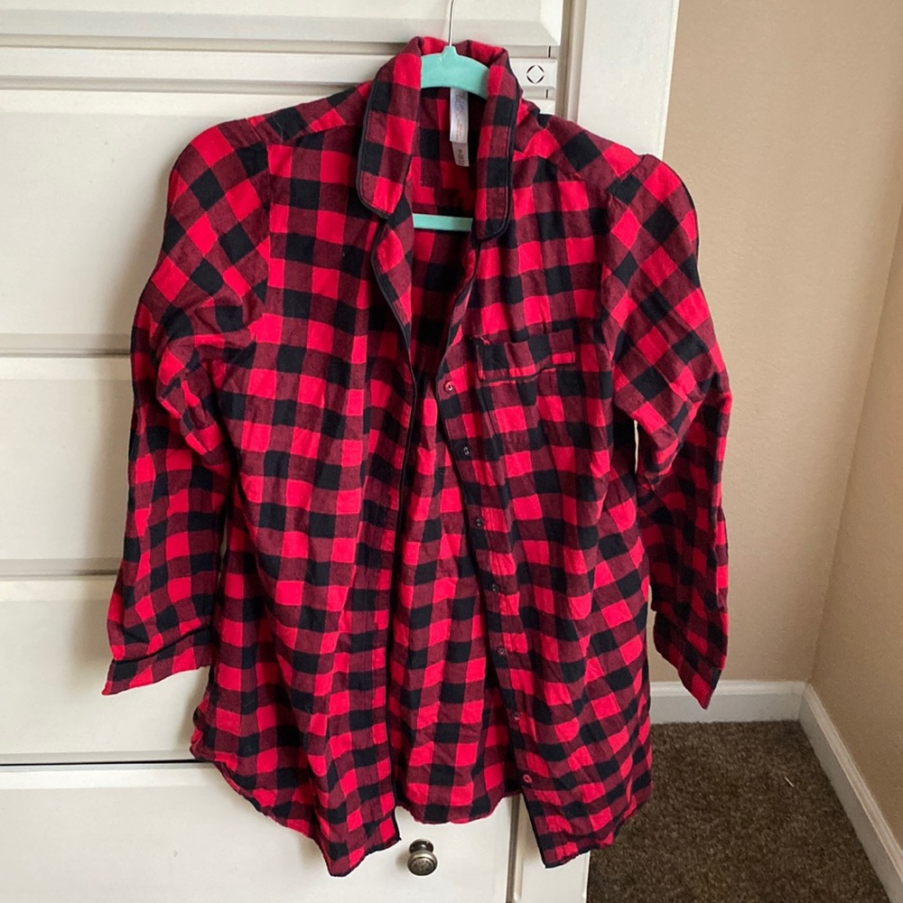 Black & Red Plaid Flannel Pajama Dress